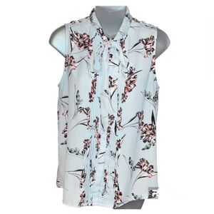 Karl Lagerfeld Sleeveless Bow Tie Blouse ||Medium | Light Blue Floral